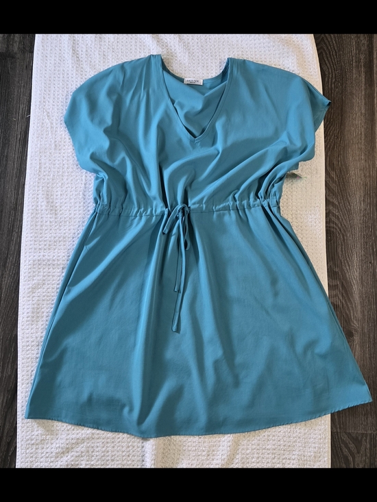 Ekouaer Dresses & Skirts - Teal V-Neck Drawstring Tunic Dress Size L
